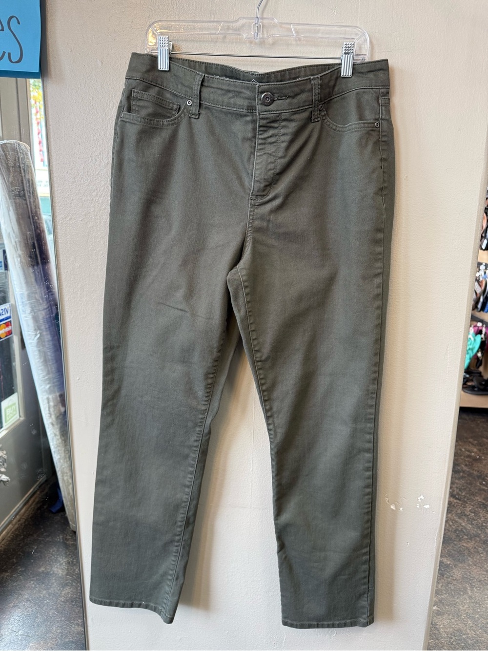 St. John’s Bay Women’s Olive Green Straight Leg Jeans Size 14